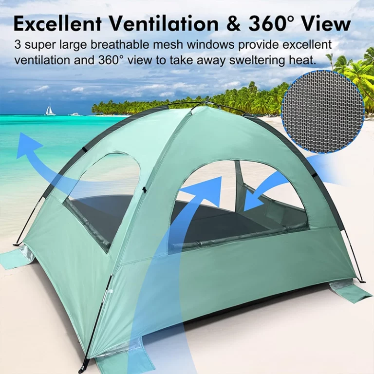 Beach Tent Anti-UV Portable Sun Shade Shelter for 3 4 6 8 Person, Extendable Floor with 3 Ventilating Mesh Windows Plus Carrying Bag, Stakes and Guy Lines3