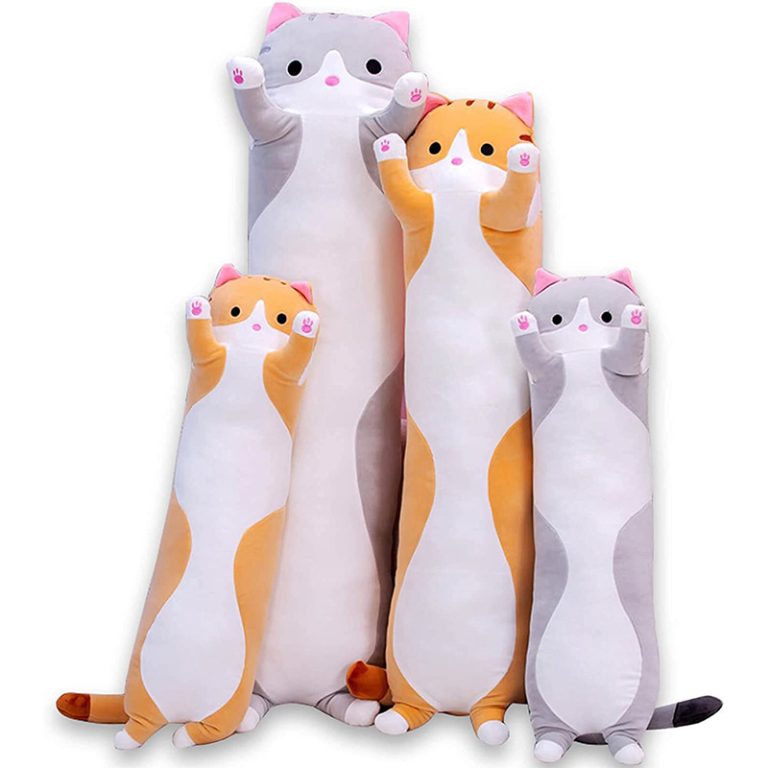 Cute Cat Plush Long Body Pillow Cuddle Cartoon Stuffed Animals Cat Plushie Soft Doll Pillows Gifts for Kids Girls Orange 19 1