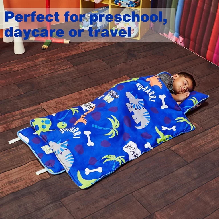 KIDS Nap Mat with Removable Pillow - Roarin' Dinos - Carry Handle with Straps Closure, Rollup Design, Soft Microfiber for Preschool, Daycare, Travel Sleeping Bag - Ages 3-6 Years 2