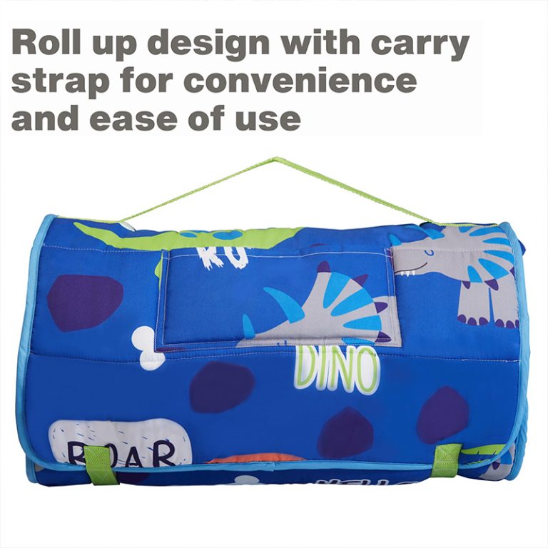 KIDS Nap Mat with Removable Pillow - Roarin' Dinos - Carry Handle with Straps Closure, Rollup Design, Soft Microfiber for Preschool, Daycare, Travel Sleeping Bag - Ages 3-6 Years 3